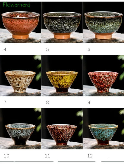 Ceramic Tea Cup Porcelain Teacups Teaware Kung Fu Tea Set Cup Household Kiln Change Glaze Pottery Tea Cup Set of 6