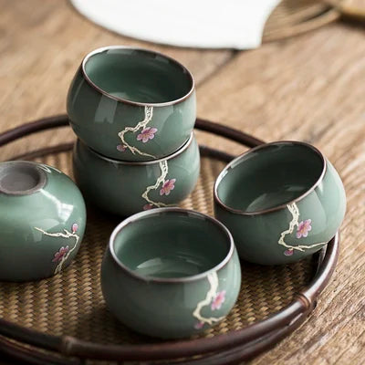 Ceramic Tea Set Celadon Hand-painted Cover Bowl Iron Tire Open Tea Cup Teapot Full Set High-end Home Kung Fu Black Tea Teaware