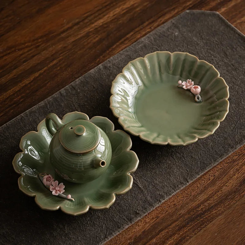 Ceramic Tea Tray Hand-Pinching Flower Pot  Tray Stove Tea Cooking Ideas Accessories Pot Mat Fruit Plate Serving Trays Tea Table
