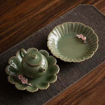 Ceramic Tea Tray Hand-Pinching Flower Pot  Tray Stove Tea Cooking Ideas Accessories Pot Mat Fruit Plate Serving Trays Tea Table