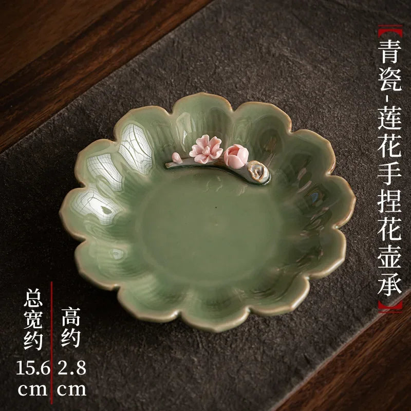 Ceramic Tea Tray Hand-Pinching Flower Pot  Tray Stove Tea Cooking Ideas Accessories Pot Mat Fruit Plate Serving Trays Tea Table