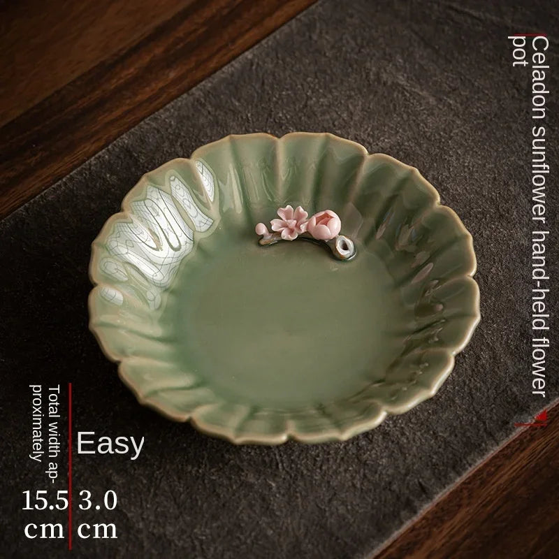 Ceramic Tea Tray Hand-Pinching Flower Pot  Tray Stove Tea Cooking Ideas Accessories Pot Mat Fruit Plate Serving Trays Tea Table
