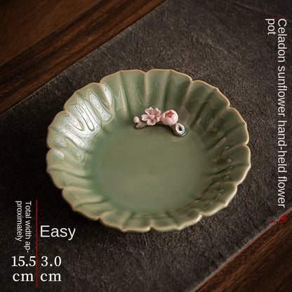 Ceramic Tea Tray Hand-Pinching Flower Pot  Tray Stove Tea Cooking Ideas Accessories Pot Mat Fruit Plate Serving Trays Tea Table