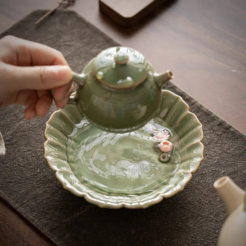 Ceramic Tea Tray Hand-Pinching Flower Pot  Tray Stove Tea Cooking Ideas Accessories Pot Mat Fruit Plate Serving Trays Tea Table