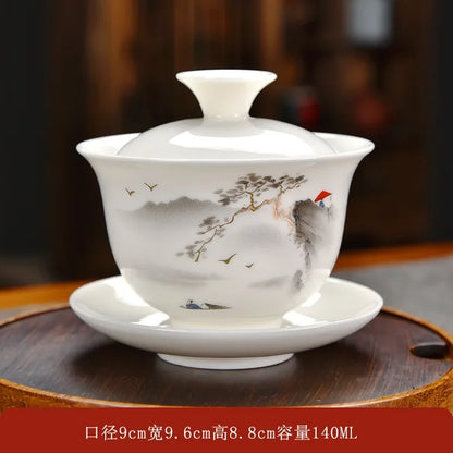Ceramic Tea Tureen Lid Bowl Saucer Handmade Teaware Chinese Home Decor Kung Fu Porcelanas Tea Cup Sancai Gaiwan Tea Cups