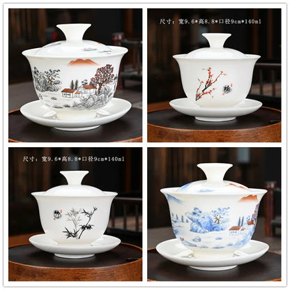 Ceramic Tea Tureen Lid Bowl Saucer Handmade Teaware Chinese Home Decor Kung Fu Porcelanas Tea Cup Sancai Gaiwan Tea Cups