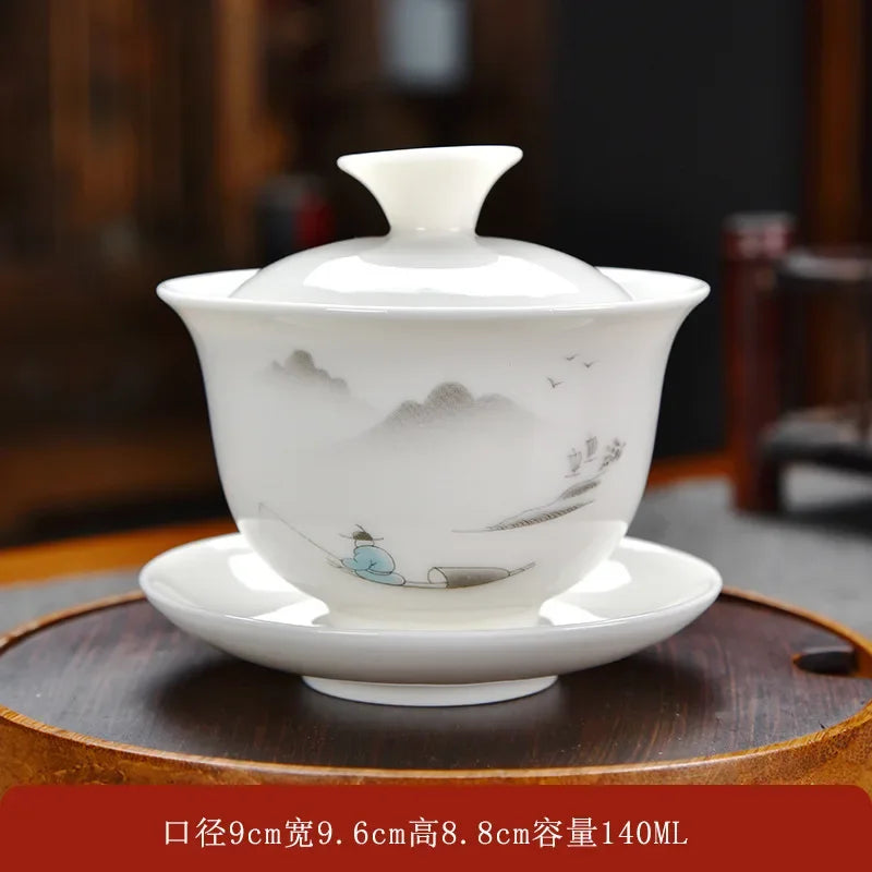 Ceramic Tea Tureen Lid Bowl Saucer Handmade Teaware Chinese Home Decor Kung Fu Porcelanas Tea Cup Sancai Gaiwan Tea Cups