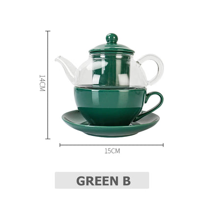 Ceramic Tea for One Set Checkered Design Glass Teapot Fine Bone China Saucer Teacup Tea Stainer Infuser Teaware with Gift Box