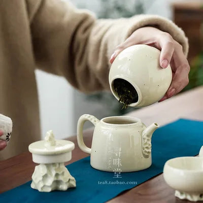 Ceramic Teapot Creative Lake Stone Pot Handmade Tea Pot White Ceramic Dehua Kung Fu Da Hong Pao Black Tea Set Single Pot Teaware