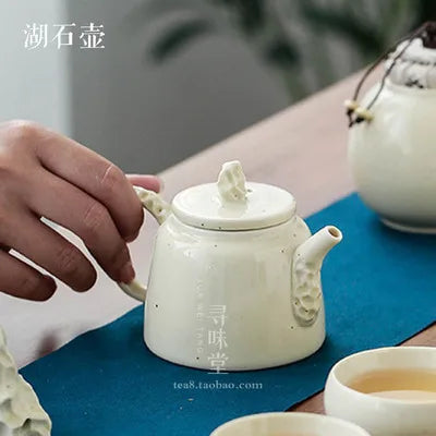 Ceramic Teapot Creative Lake Stone Pot Handmade Tea Pot White Ceramic Dehua Kung Fu Da Hong Pao Black Tea Set Single Pot Teaware