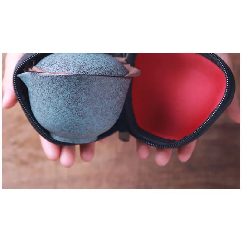 Ceramic Teapot Gaiwan with 2 Cups A Tea Sets Portable Travel Tea Set with Travel Bag