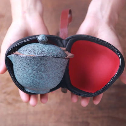 Ceramic Teapot Gaiwan with 2 Cups A Tea Sets Portable Travel Tea Set with Travel Bag