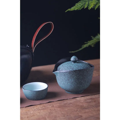 Ceramic Teapot Gaiwan with 2 Cups A Tea Sets Portable Travel Tea Set with Travel Bag