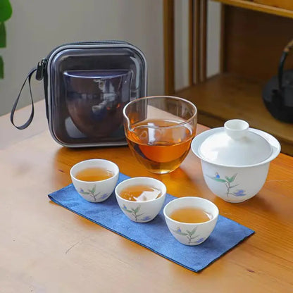 Ceramic Teapot Gaiwan with 3 Cups A Tea Sets Home Office Portable Travel Tea Set Drinking Utensil