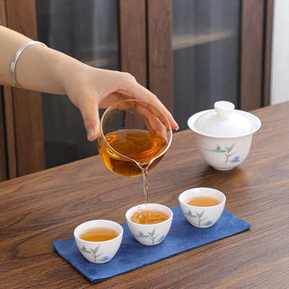 Ceramic Teapot Gaiwan with 3 Cups A Tea Sets Home Office Portable Travel Tea Set Drinking Utensil
