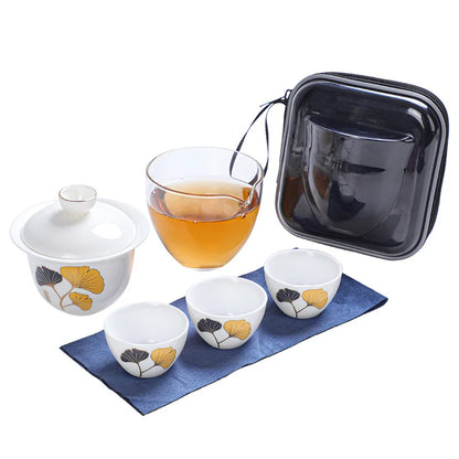 Ceramic Teapot Gaiwan with 3 Cups A Tea Sets Home Office Portable Travel Tea Set Drinking Utensil