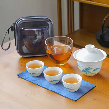 Ceramic Teapot Gaiwan with 3 Cups A Tea Sets Home Office Portable Travel Tea Set Drinking Utensil