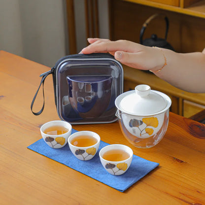 Ceramic Teapot Gaiwan with 3 Cups A Tea Sets Home Office Portable Travel Tea Set Drinking Utensil