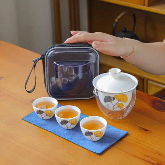 Ceramic Teapot Gaiwan with 3 Cups a Tea Sets Home Office Portable Travel Tea Set Drinking Utensil