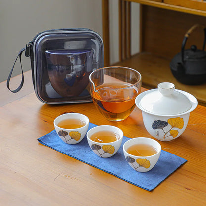 Ceramic Teapot Gaiwan with 3 Cups a Tea Sets Home Office Portable Travel Tea Set Drinking Utensil