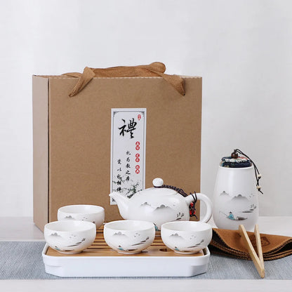 Ceramic Teapot One Pot Four Cup Outdoor Travel Kung Fu Teapot Tote Bag Travel Cup Set Tcup Gift Tea Set Chinese Tea Set
