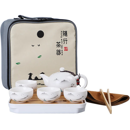Ceramic Teapot One Pot Four Cup Outdoor Travel Kung Fu Teapot Tote Bag Travel Cup Set Tcup Gift Tea Set Chinese Tea Set