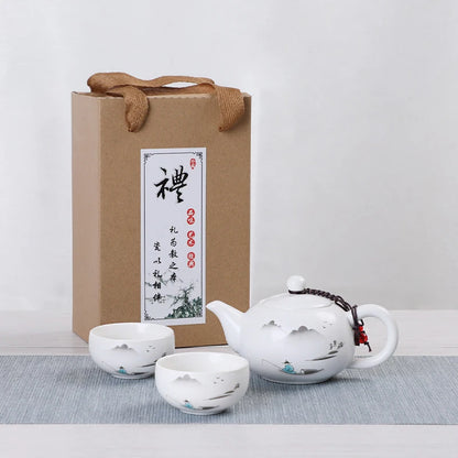 Ceramic Teapot One Pot Four Cup Outdoor Travel Kung Fu Teapot Tote Bag Travel Cup Set Tcup Gift Tea Set Chinese Tea Set
