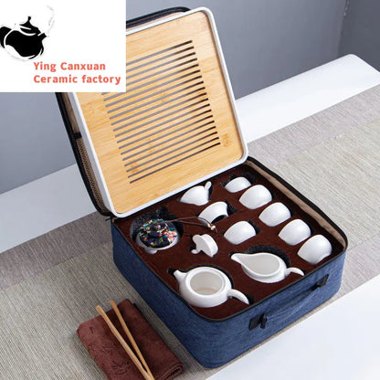 Ceramic Teapot One Pot Six Cup Outdoor Travel Tea Pot and Cup Set Tote Bag Chinese Tea Set Business Gift Home Porcelain Teaware