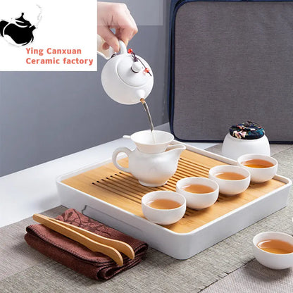 Ceramic Teapot One Pot Six Cup Outdoor Travel Tea Pot and Cup Set Tote Bag Chinese Tea Set Business Gift Home Porcelain Teaware