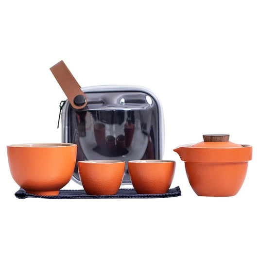 Ceramic Teapot One Pot Three Cup Outdoor Travel Kung Fu Teapot Tote Bag Travel Cup Set Tcup Gift Tea Set Chinese Tea Set Cup