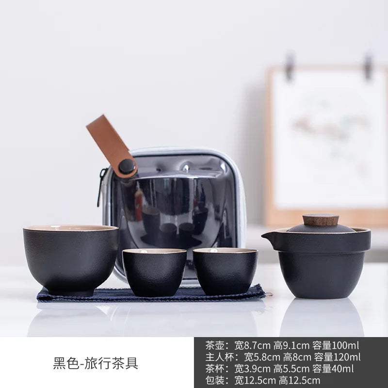 Ceramic Teapot One Pot Three Cup Outdoor Travel Kung Fu Teapot Tote Bag Travel Cup Set Tcup Gift Tea Set Chinese Tea Set Cup