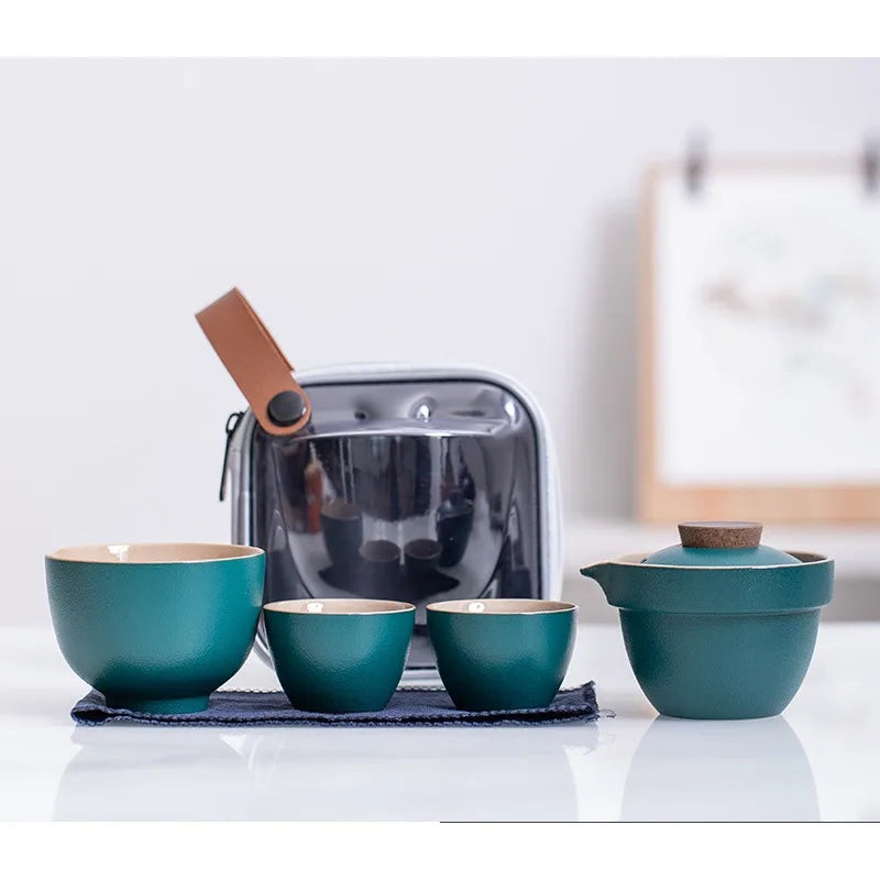 Ceramic Teapot One Pot Three Cup Outdoor Travel Kung Fu Teapot Tote Bag Travel Cup Set Tcup Gift Tea Set Chinese Tea Set Cup