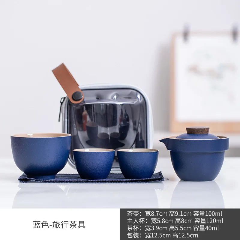 Ceramic Teapot One Pot Three Cup Outdoor Travel Kung Fu Teapot Tote Bag Travel Cup Set Tcup Gift Tea Set Chinese Tea Set Cup