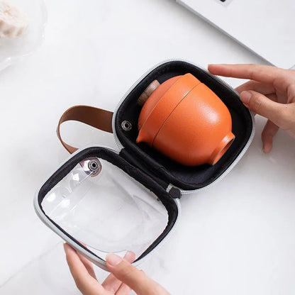 Ceramic Teapot One Pot Three Cup Outdoor Travel Kung Fu Teapot Tote Bag Travel Cup Set Tcup Gift Tea Set Chinese Tea Set Cup