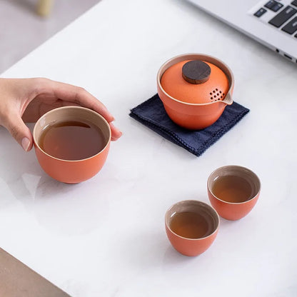 Ceramic Teapot One Pot Three Cup Outdoor Travel Kung Fu Teapot Tote Bag Travel Cup Set Tcup Gift Tea Set Chinese Tea Set Cup