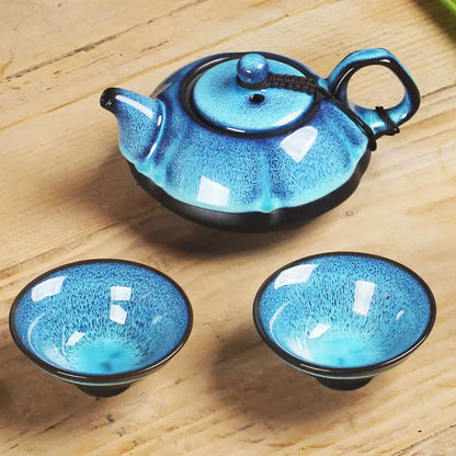 Ceramic Teapot Set Gaiwan Tea Cups of Tea Ceremony Teacup Fine Gift Kung Fu Tea Set Blue Amber Glaze Lid Bowl Kiln Turned Teapot