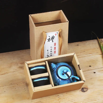 Ceramic Teapot Set Gaiwan Tea Cups of Tea Ceremony Teacup Fine Gift Kung Fu Tea Set Blue Amber Glaze Lid Bowl Kiln Turned Teapot