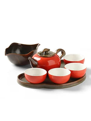 Ceramic Teapot Set Home Small Tea Tray Simple Teapot Teacup Set Creative Persimmon Everything Ruyi Kung Fu Black Tea Teaware