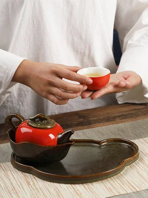 Ceramic Teapot Set Home Small Tea Tray Simple Teapot Teacup Set Creative Persimmon Everything Ruyi Kung Fu Black Tea Teaware