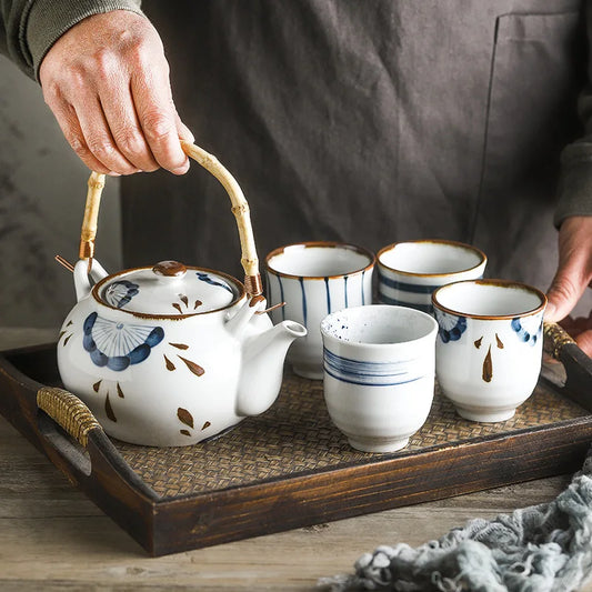 Ceramic Teapot Set Kettles for Flower Tea Vintage Kung Fu Tea Set Water Jug Cooking Pots Set Ceramic Kettle with Side Handle