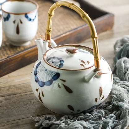 Ceramic Teapot Set Kettles for Flower Tea Vintage Kung Fu Tea Set Water Jug Cooking Pots Set Ceramic Kettle with Side Handle