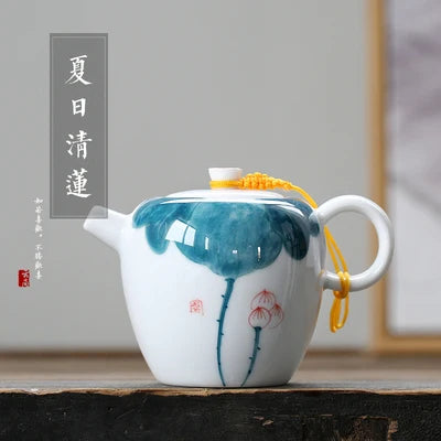 Ceramic Teapot Underglaze Color Hand-painted White Flter Tea Hand-held Pot Kung Fu Jin Jun Mei Black Teaware Free Shipping