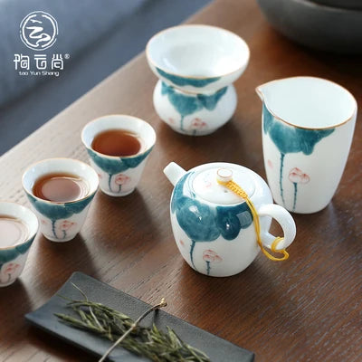 Ceramic Teapot Underglaze Color Hand-painted White Flter Tea Hand-held Pot Kung Fu Jin Jun Mei Black Teaware Free Shipping