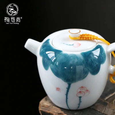 Ceramic Teapot Underglaze Color Hand-painted White Flter Tea Hand-held Pot Kung Fu Jin Jun Mei Black Teaware Free Shipping