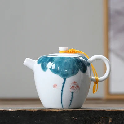 Ceramic Teapot Underglaze Color Hand-painted White Flter Tea Hand-held Pot Kung Fu Jin Jun Mei Black Teaware Free Shipping