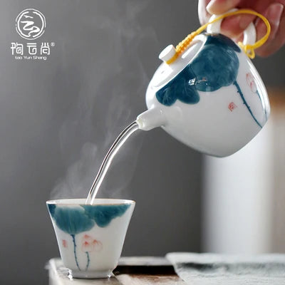 Ceramic Teapot Underglaze Color Hand-painted White Flter Tea Hand-held Pot Kung Fu Jin Jun Mei Black Teaware Free Shipping