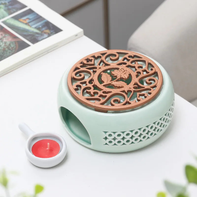 Ceramic Teapot Warmer Holder Base Tea Warmer Insulation Base Tea Coffee Water Warmer Candle Heating Base Holder Teaware