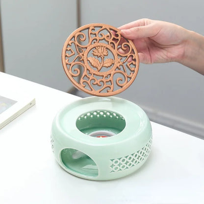 Ceramic Teapot Warmer Holder Base Tea Warmer Insulation Base Tea Coffee Water Warmer Candle Heating Base Holder Teaware