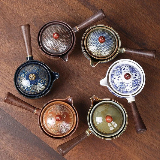 Ceramic Teapot With Wooden Handle Side-handle Pot Household Kung Fu Oolong Filter Tea Maker Creative Pottery Teaware Make Tea