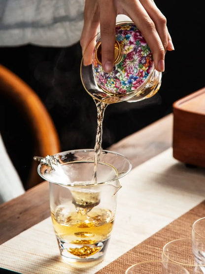 Ceramic Tibetan Gold Crystal Chinese Style Sancai Glass Cover Bowl Enamel Large -sized Hot Hand Gaiwan for Tea Teaware Kitchen